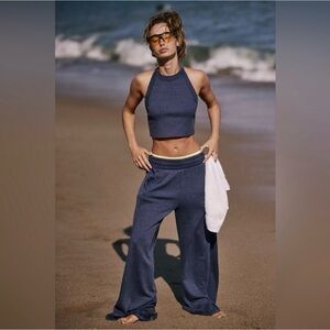 FP Movement by Free People Navy Cropped Halter Top & Wide Leg Pants Set